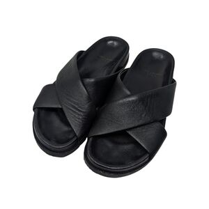 Saint Laurent Black Jimmy Slide Criss Cross Leather Sandals Size EU 38